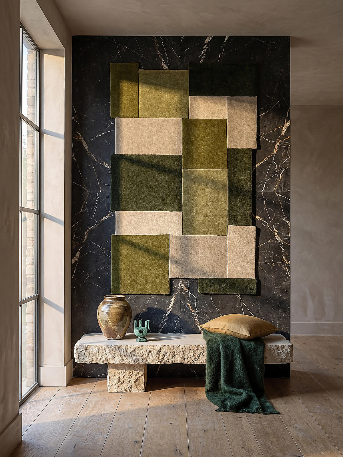 WOLLTEPPICH handgetuftet HALLEIN, Farbblöcke, Erdtöne-Grün, 200 x 290 cm - Grün, Textil (200/290cm) - KADIMA DESIGN