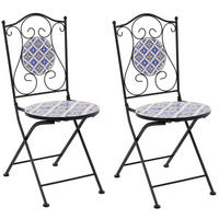 GARTENSTUHL 2er Set klappbar Metall Weiß/Blau Siponto - Blau/Schwarz, Metall (40/90/44cm) - Beliani
