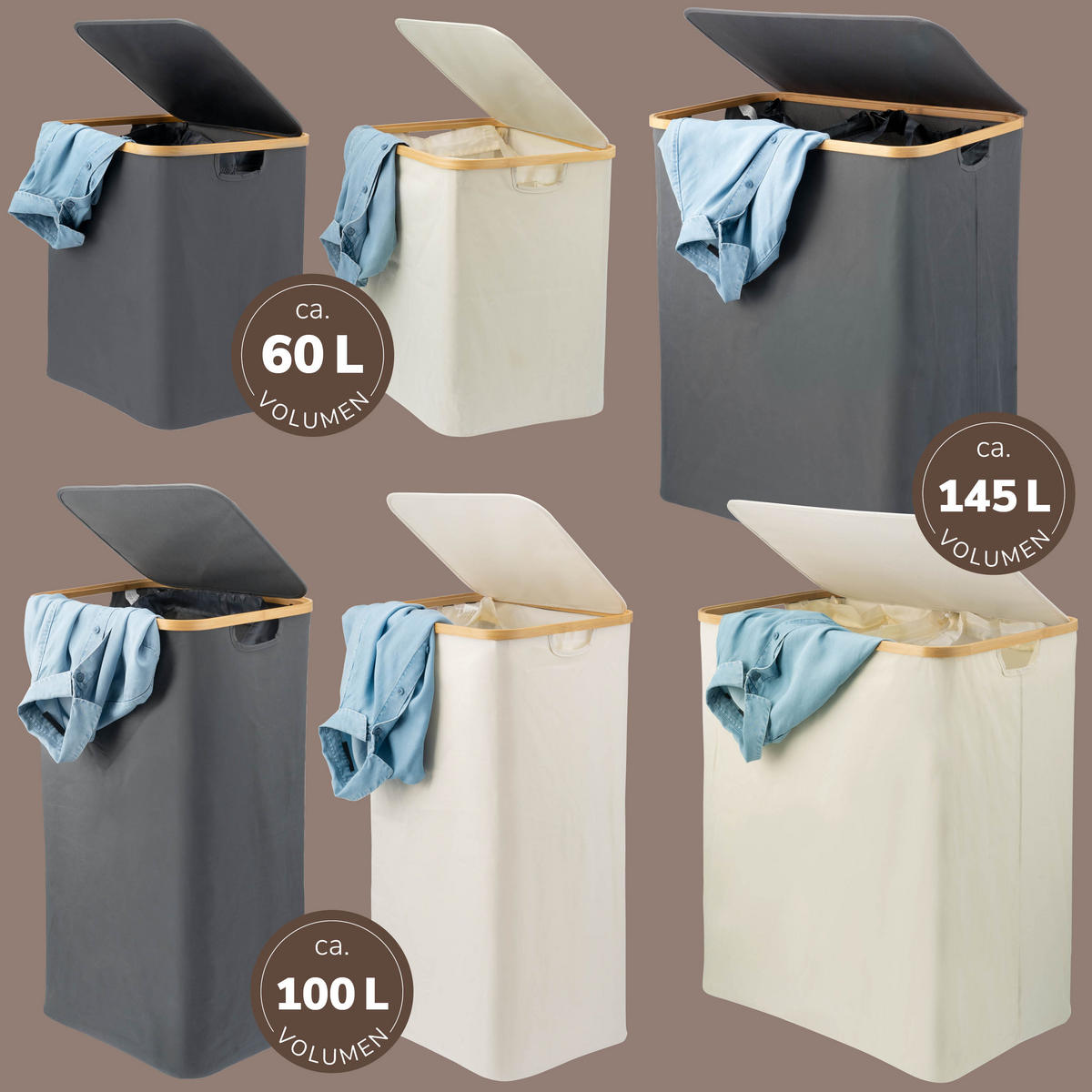 WÄSCHESAMMLER 100 Liter, beige - Beige, Textil (41/73.5/33.5cm) - bremermann