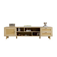 TV-SCHRANK aus Spanplatte und Rattan 160x39x40,5 cm Eichefarben mit Kabelmanagement, 2 Schubladen und höhenverstellbaren Füßen - Naturfarben, Holzwerkstoff (160/40/39cm) - Modfu