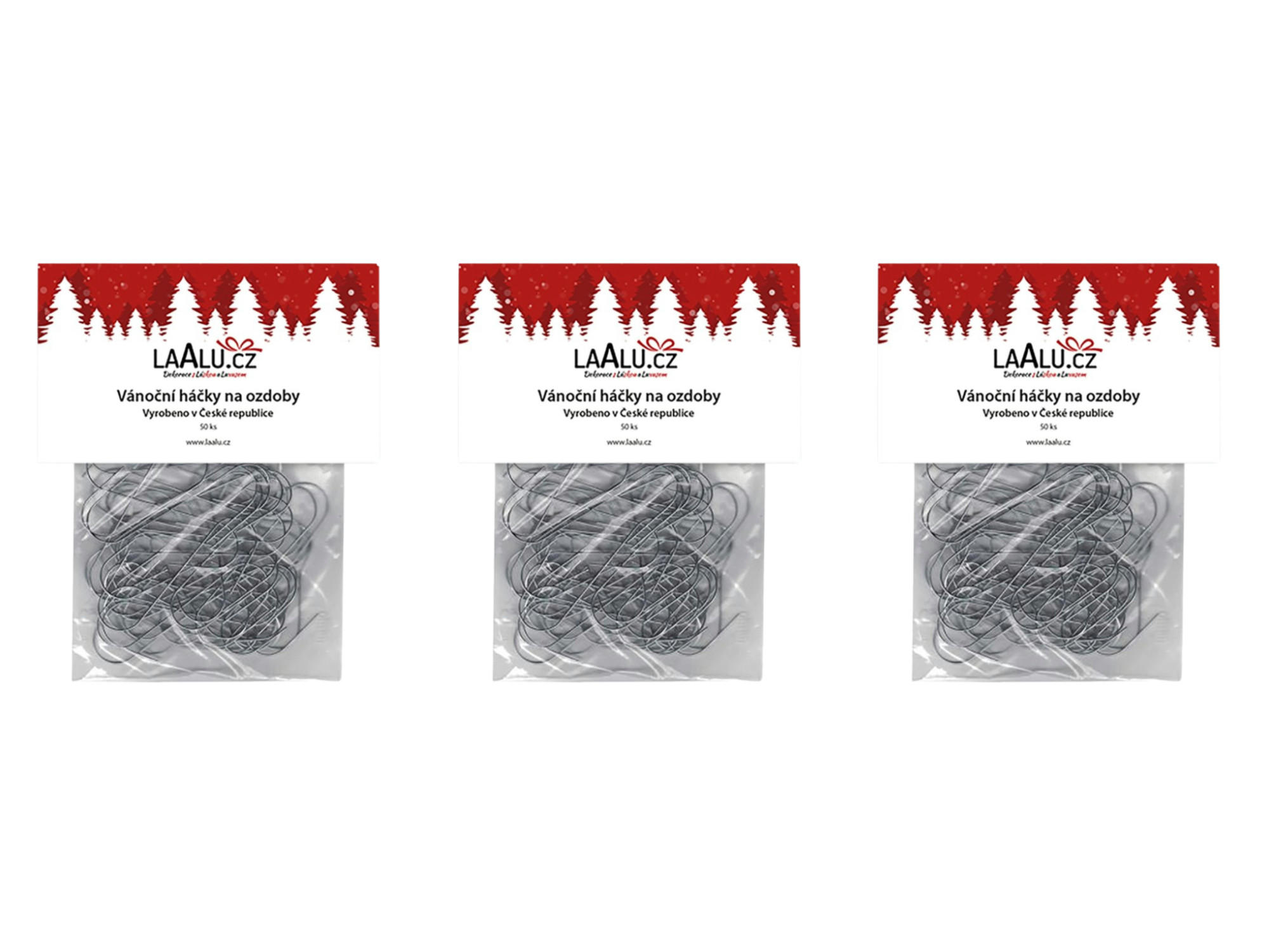 WEIHNACHTSHAKEN 150er-Set für Weihnachtskugeln 3 × 50 Stück - klassisch - Silberfarben, Metall (10/5/10cm) - LAALU