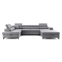 ECKSOFA U-Form PIERO U Links mit Schlaffunktion 125x260 Velours Grau - Schwarz/Grau, Holz/Textil (350/90/203cm) - Muffo