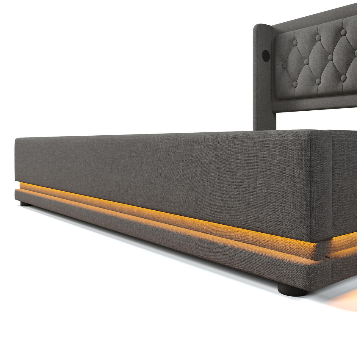 POLSTERBETT 180/200 cm mit LED-Beleuchtung, USB- und Typ-C-Anschluss sowie hydraulischem Bettkasten, Baumwolle, Grau - Grau, Textil (180/200cm) - Redom