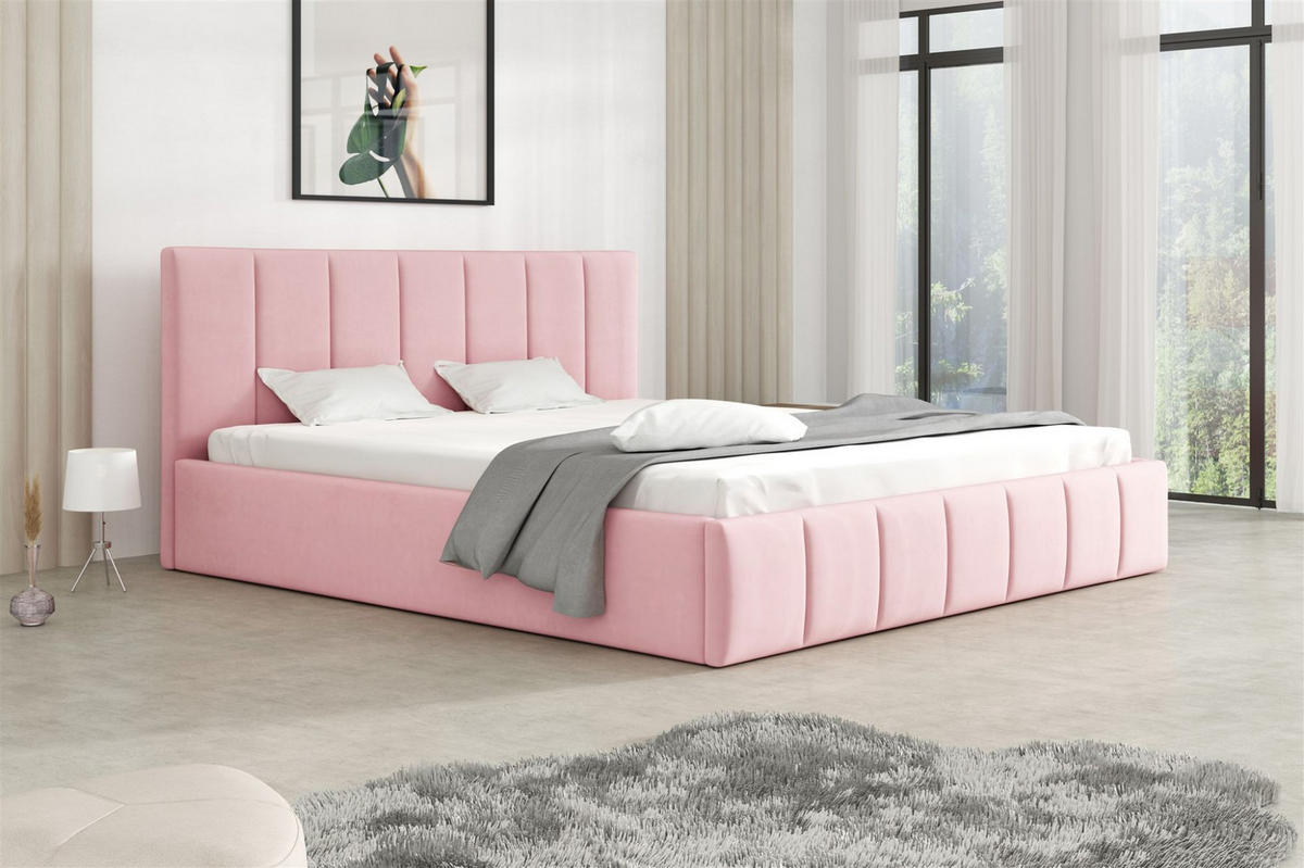 POLSTERBETT Detroit Komplettset - Rosa, Holzwerkstoff/Textil (120/200cm) - Fun Möbel