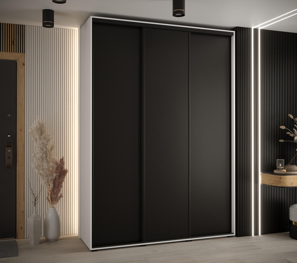SCHWEBETÜRENSCHRANK 235,2/170/60 3-türig - Schwarz/Weiß, Holz/Metall (170/235/60cm) - Abiks Möbel