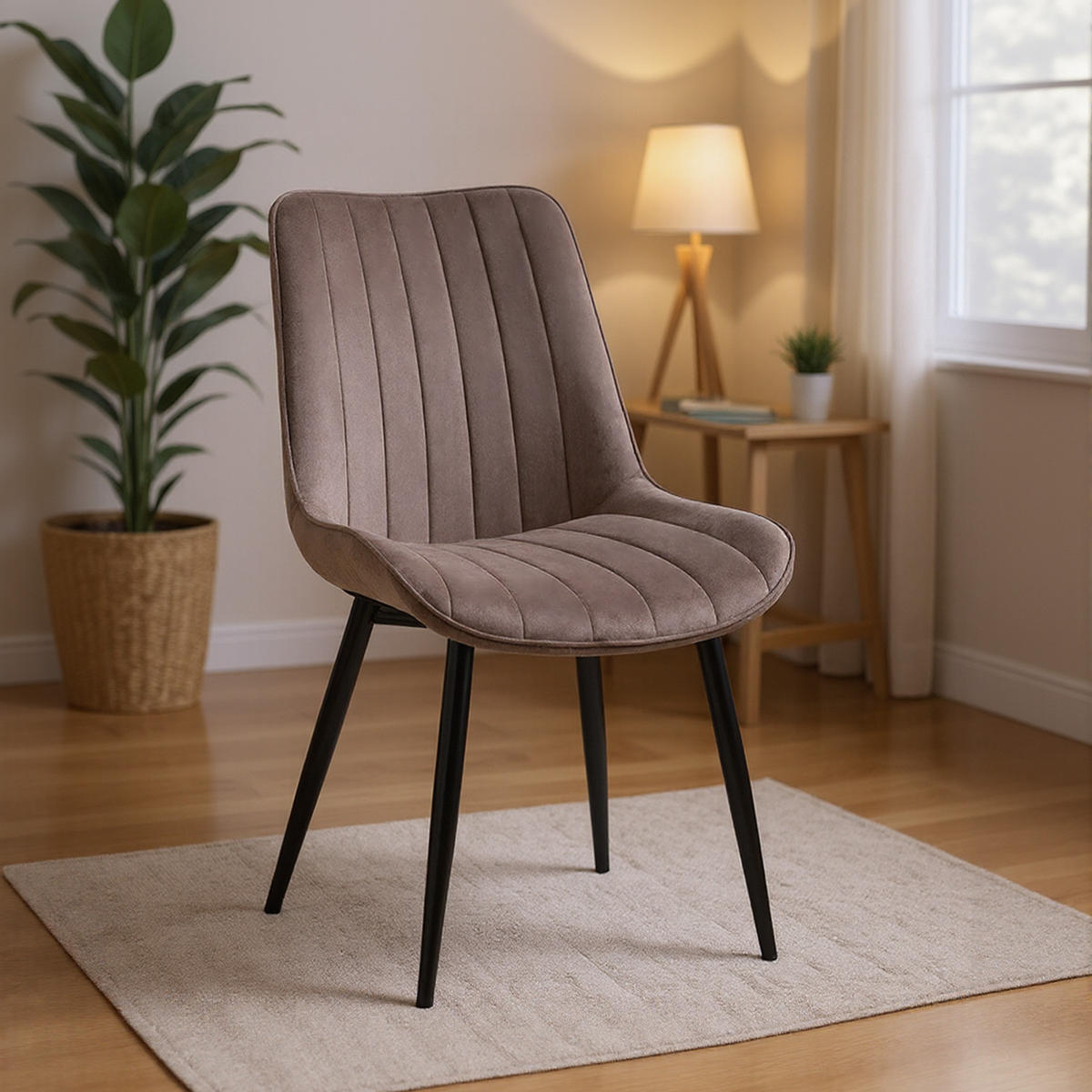 STUHL-SET 4 Stück Samt-YZ1 - Mokka, Textil/Metall (53/88/62.5cm) - HOMAVO