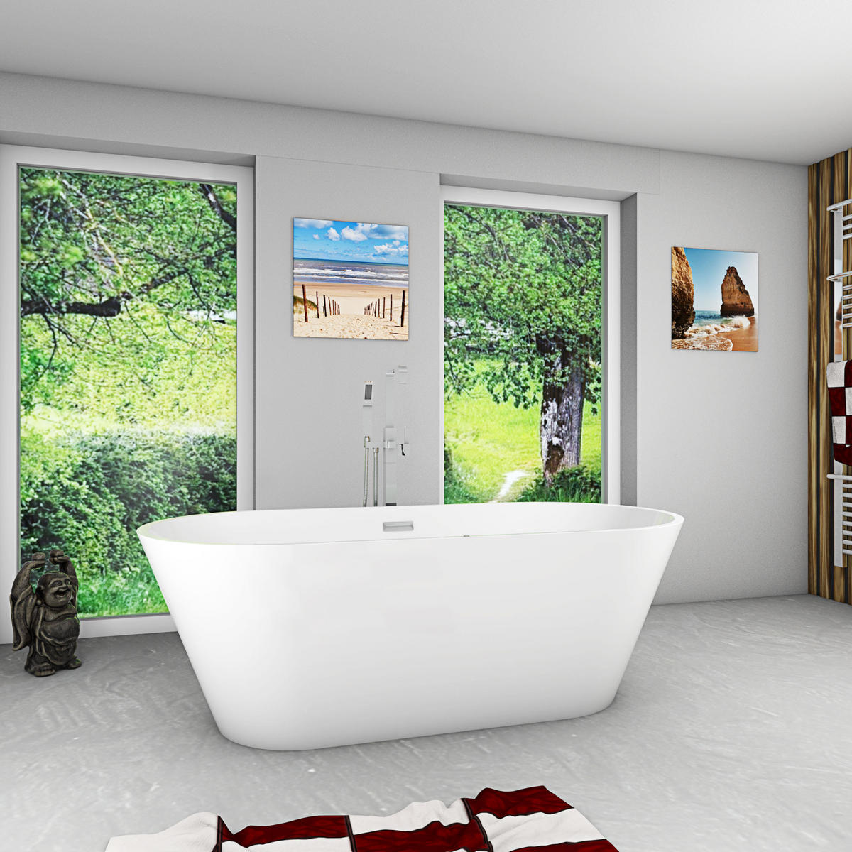 FREISTEHENDE Badewanne Wanne F11 170x80cm Luftmassage Armatur AF05 - Weiß, Glas/Kunststoff (80/58/170cm) - AcquaVapore by Sandra Jentho