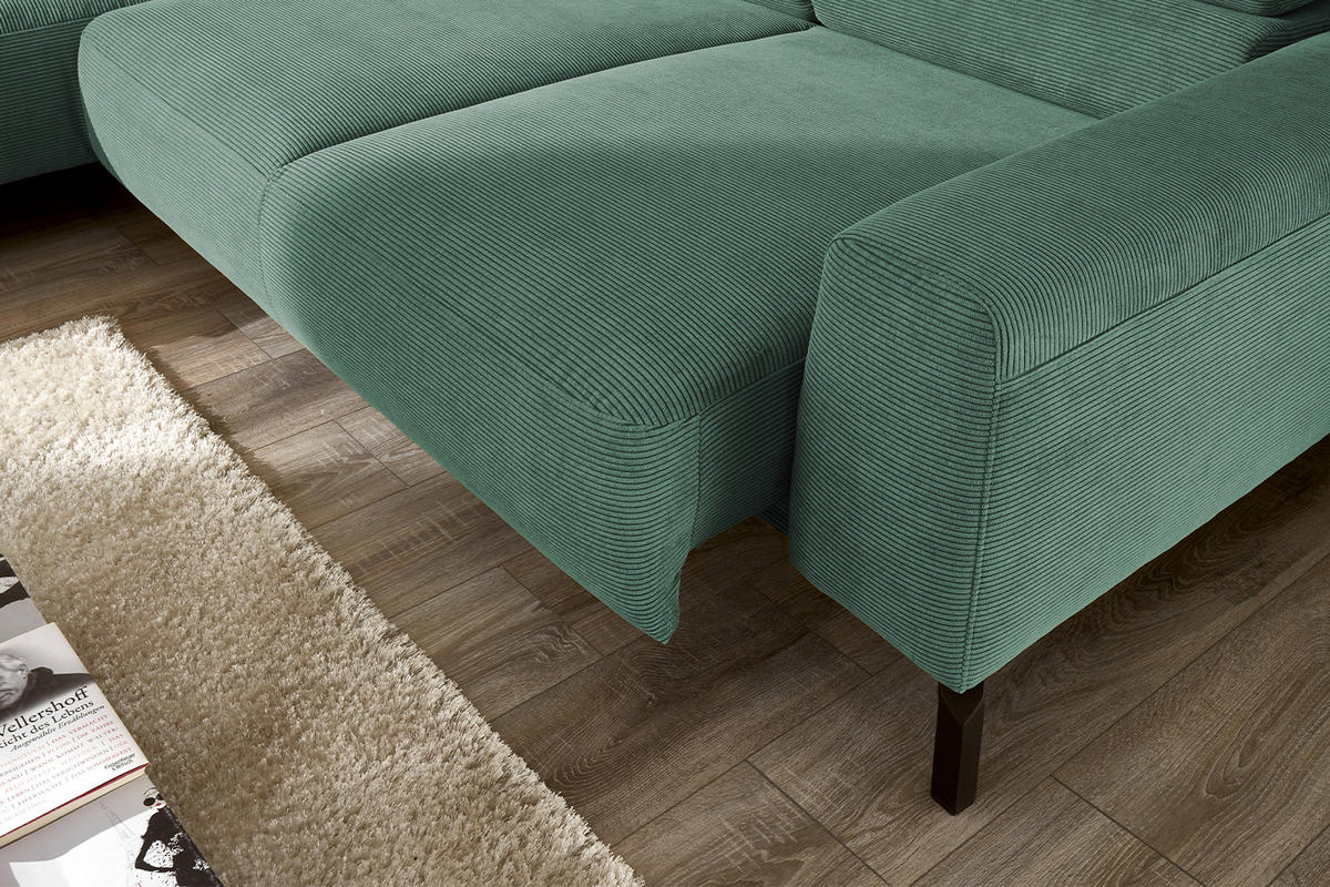 ECKSOFA MIT MOTORISCHEM SITZVORZUG DELIA Smaragdgrün Cord - Smaragdgrün/Schwarz, Textil/Metall (276/219cm) - KAWOLA