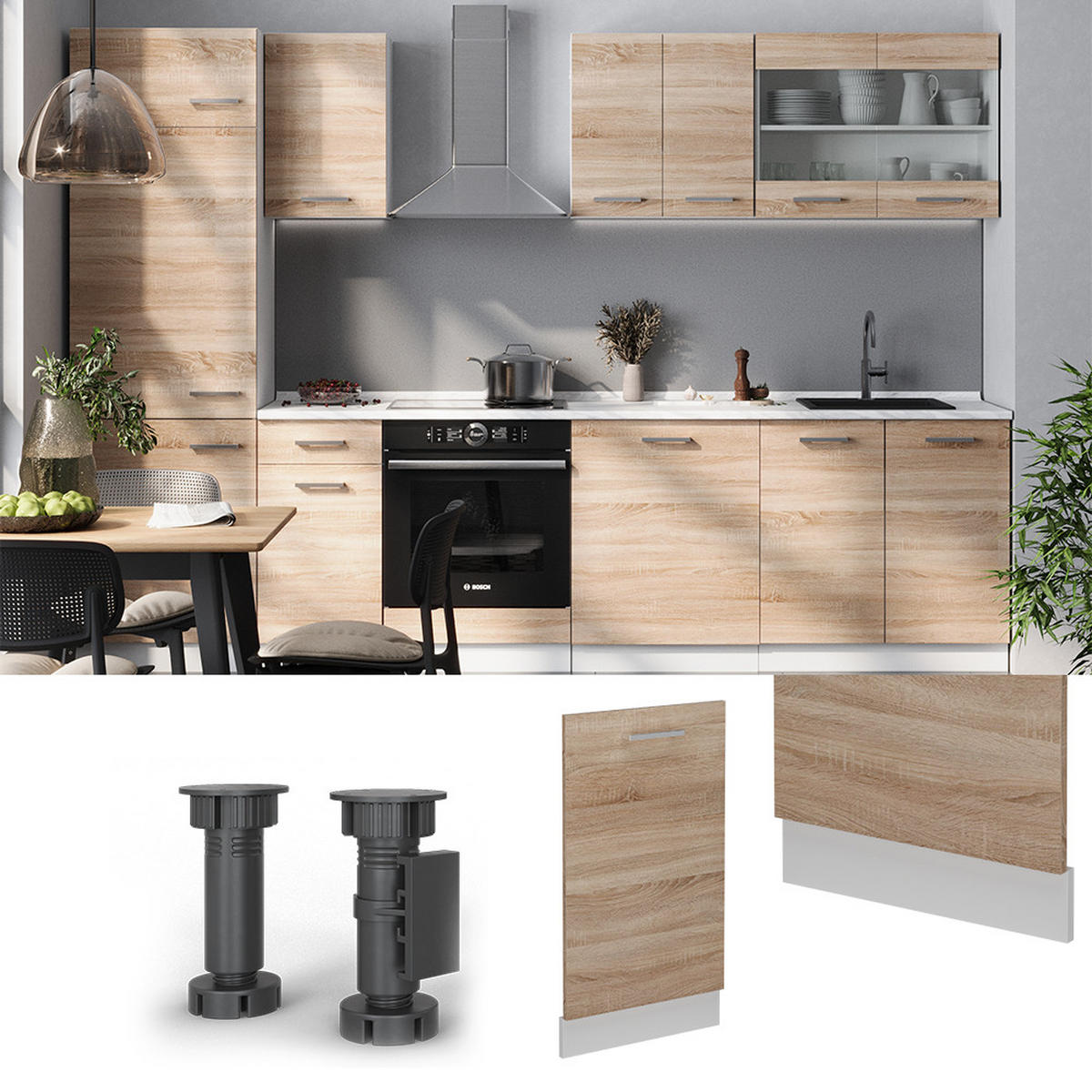 GESCHIRRSPÜLBLENDE R-Line Sonoma 45 cm ohne Arbeitsplatte - Weiß/Sonoma Eiche, Holzwerkstoff (45/81.8/1.6cm) - Vicco