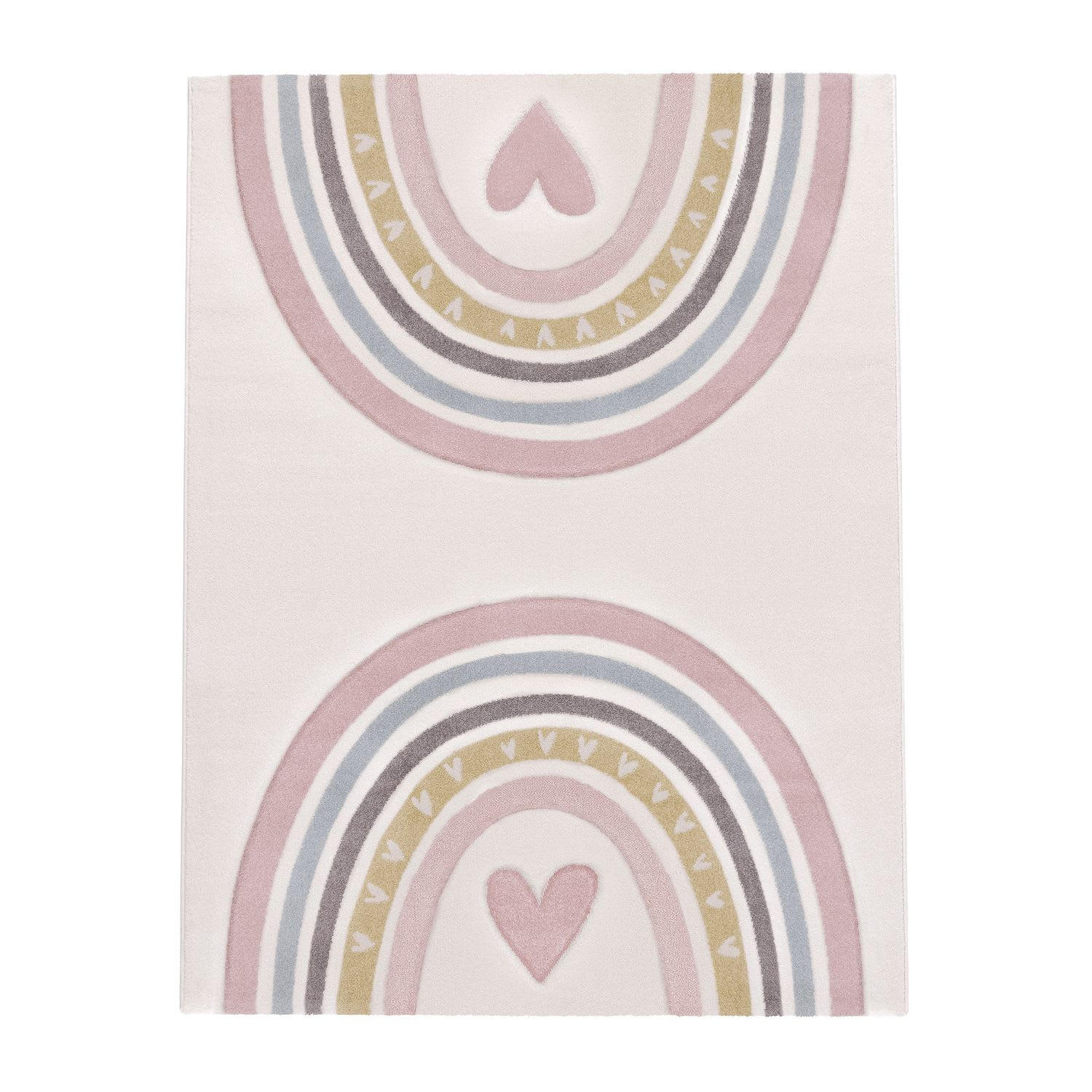 KINDERTEPPICH Regenbogen mit Herz Kinderzimmer schmutzabweisend Pink Läufer 80x150 - Rosa, Textil (80/150cm) - KADIMA DESIGN