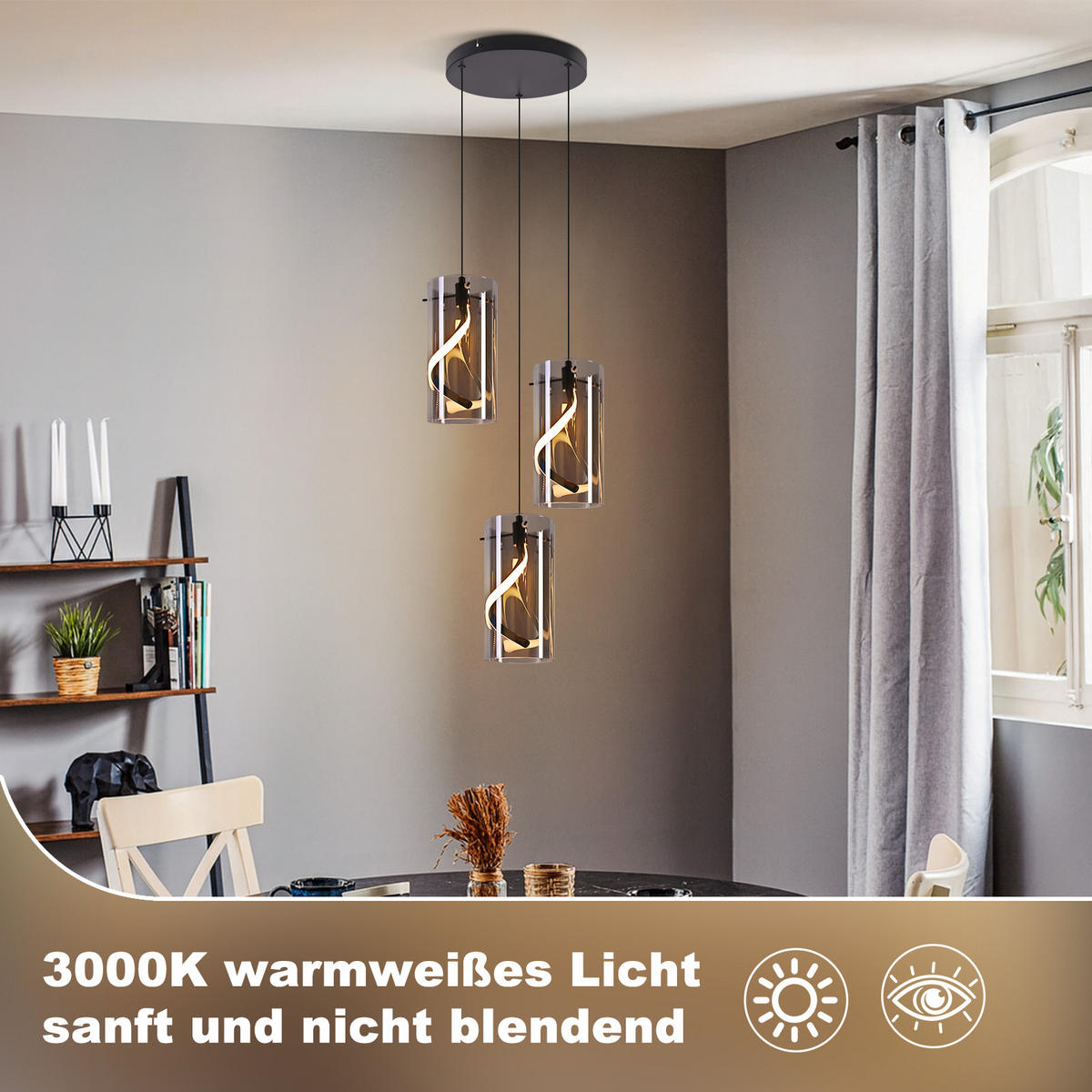 LED PENDELLEUCHTE Alistair 25/25/150 cm - Schwarz, Glas (25/25/150cm) - ZMH