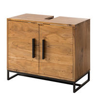 WASCHBECKENUNTERSCHRANK - Akazie massiv / Eisen - Schwarz/Akaziefarben, Holz/Metall (70/60/35cm) - home24