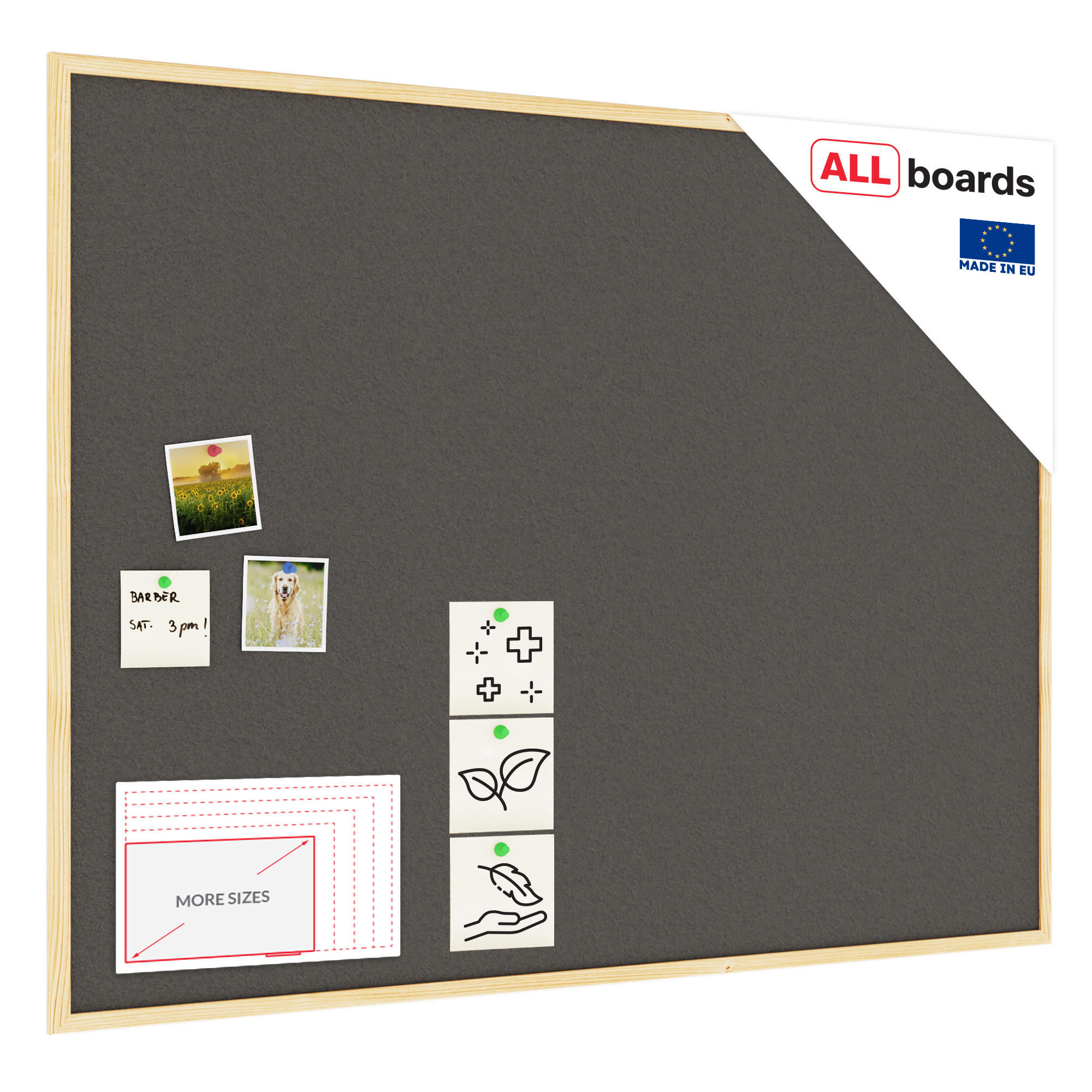 GRAU Pinnwand mit Holz Rahmen 120x90cm Korktafel Korkwand - Grau, Holz (120/90/1.5cm) - ALLboards