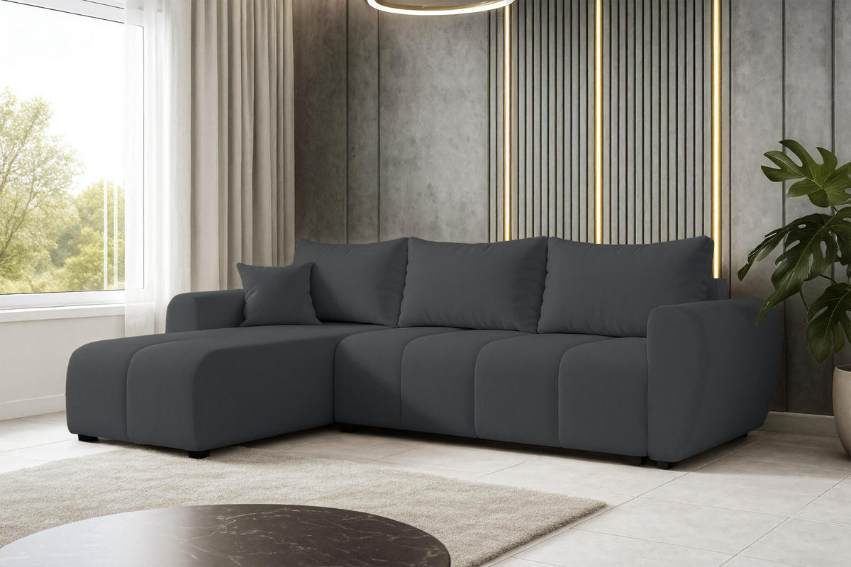 ECKSOFA L Form Malatya Dunkelgrau 246/145/82 cm stilvolle mit Schlaffunktion L - Dunkelgrau/Schwarz, Kunststoff/Textil (145/246cm) - AX Living