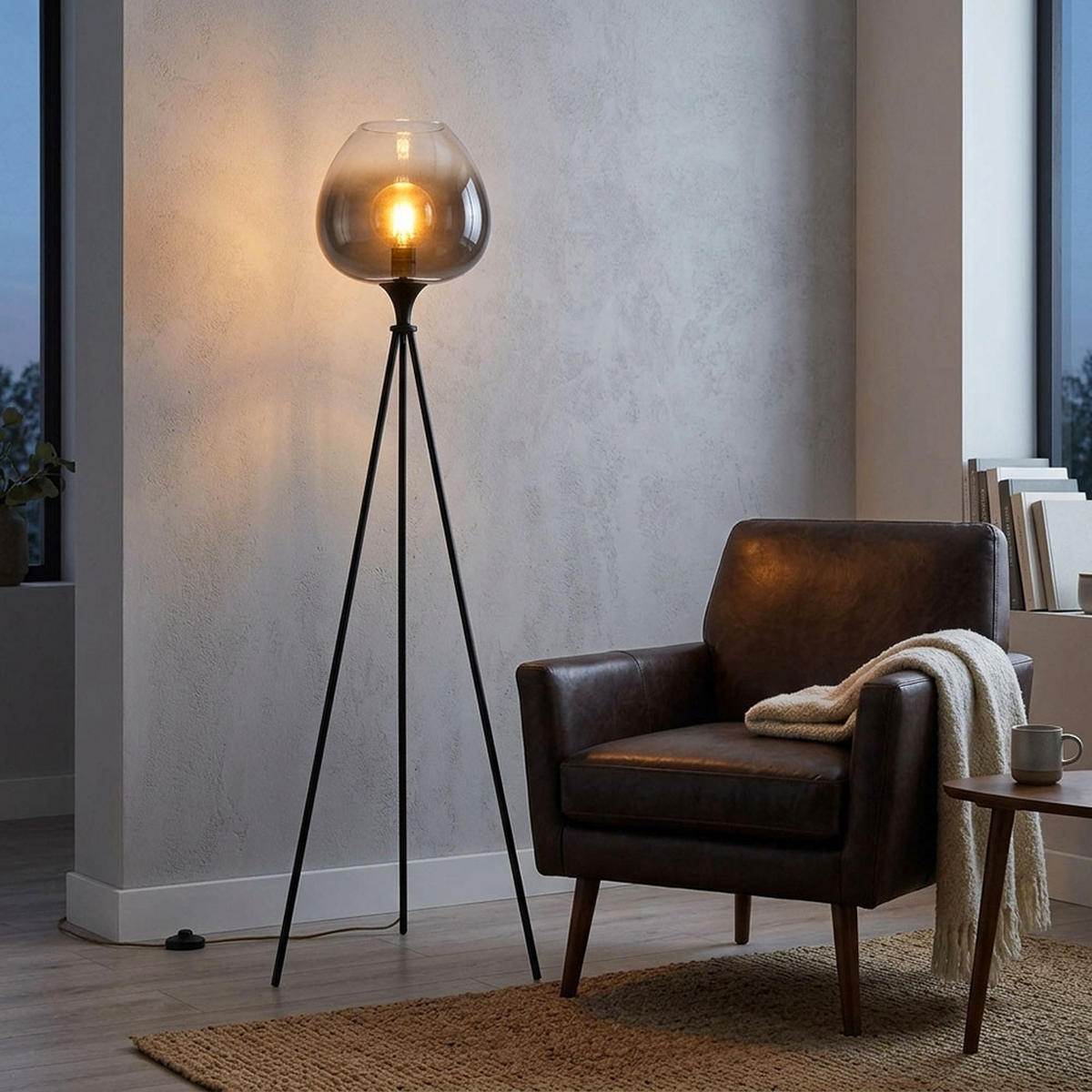 LED STEHLEUCHTE Metall Schwarz - Schwarz, Glas (65/65/145cm) - Globo Lighting