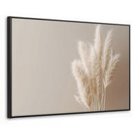 LEINWAND Bilder mit Rahmen - Pampasgras - Federn - Pastell - Weiß - 90x60 - Naturfarben, Textil (90/60cm) - MuchoWow