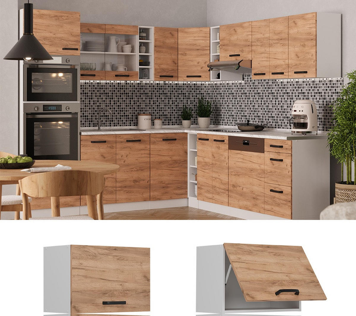 HÄNGESCHRANK R-Line Goldkraft Eiche 60 cm Flach - Honigeiche/Weiß, Holzwerkstoff (60/40/31cm) - Vicco