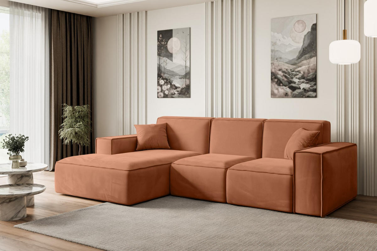 ECKSOFA Ottomane Links SERRA-L - 266x165x73 cm Koralle Velours - Koralle/Schwarz, Holzwerkstoff/Kunststoff (165/266cm) - ALTDECOR