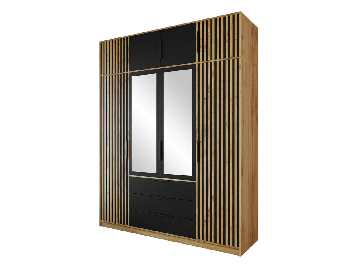 KLEIDERSCHRANK Bali Lux D4 mit Schrankaufsatz - Schwarz/Braun, Holzwerkstoff/Metall (196/245/58cm) - MIRJAN24
