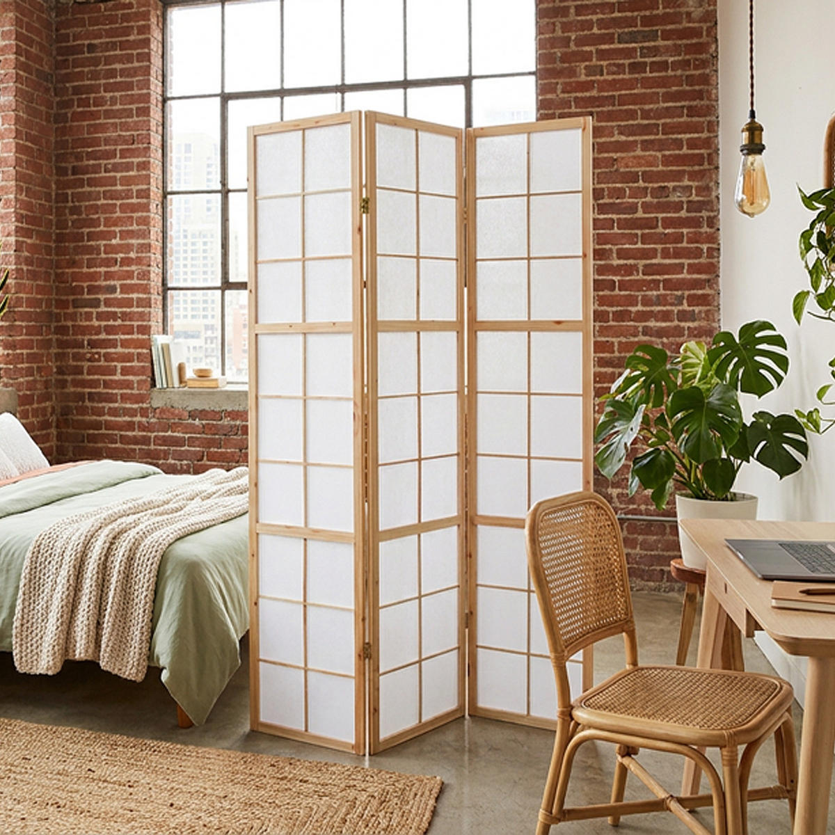 PARAVENT 3-tlg. 132/175 cm Braun Shoji - Braun, Holz (132/175/2cm) - Homestyle4u