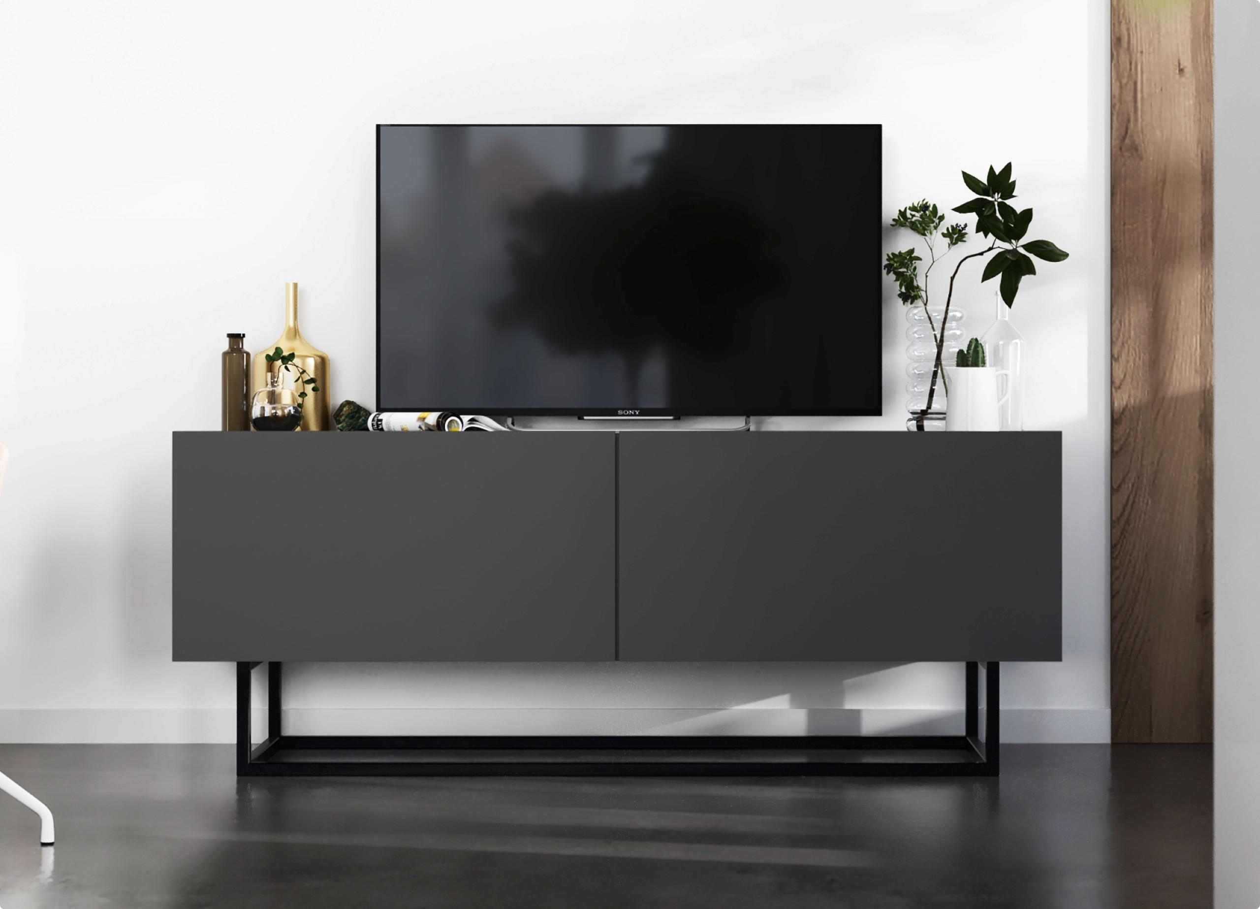 TV-SCHRANK Enjoy Graphitt matt mit Metallrahmen 120 cm - Schwarz/Grau, Holzwerkstoff/Metall (120/46/35cm) - Meble Lindner
