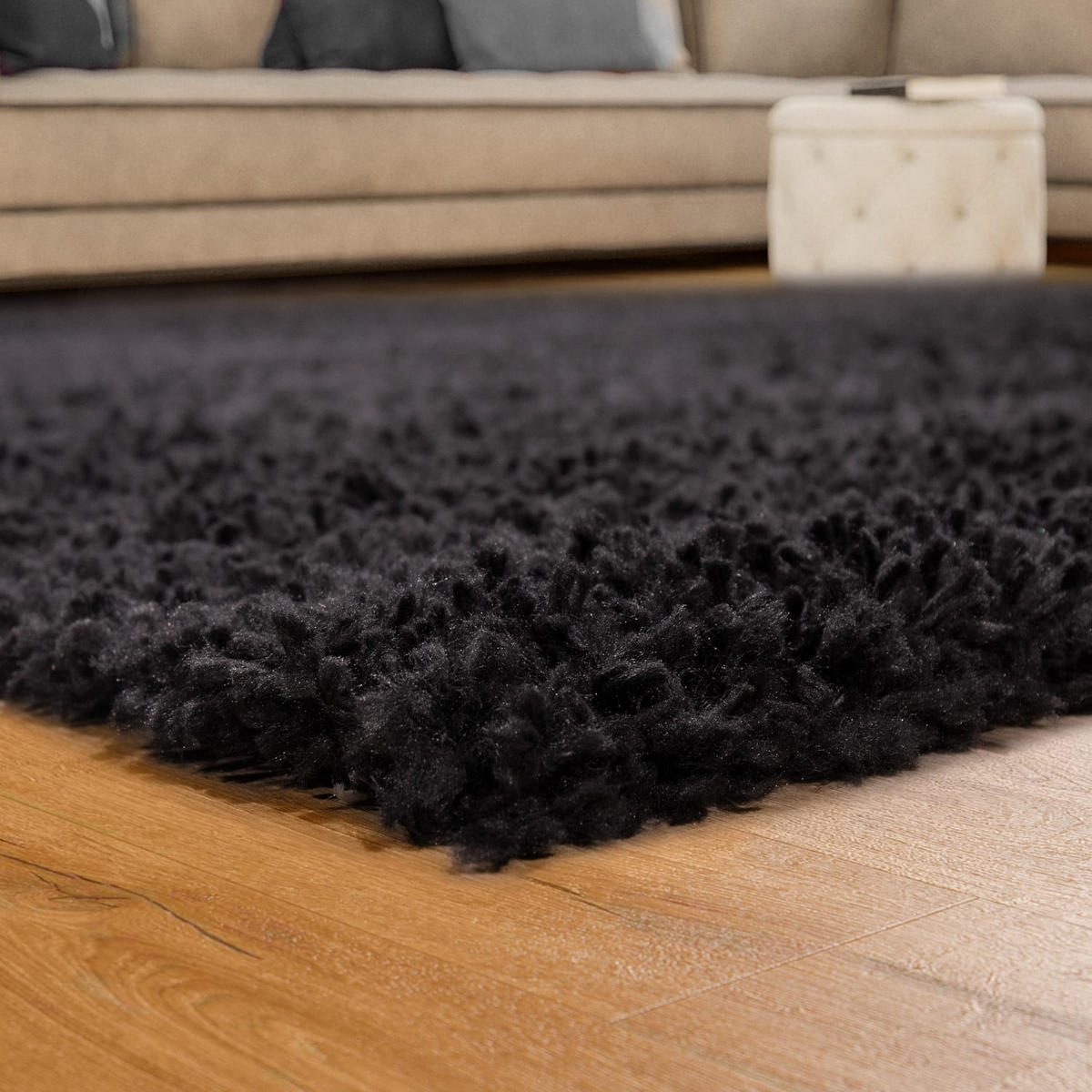 HOCHFLORTEPPICH 80/80 cm Sky 250 - Schwarz, Kunststoff (80/80cm) - Paco Home