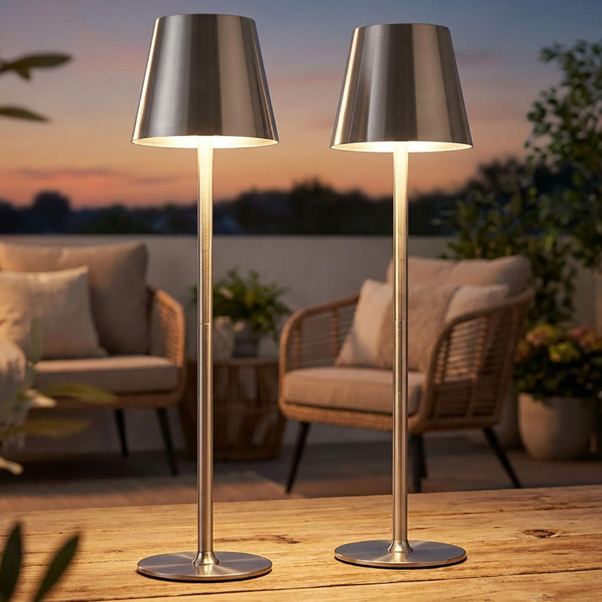 TISCHLAMPE VANNIE Silber LED höhenverstellbar 2er Set - Silberfarben, Metall (47/47/47cm) - Globo Lighting
