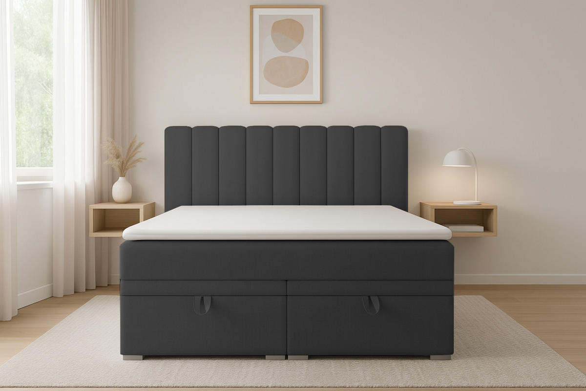 BOXBETT DAVID 120/200 Velour Anthrazit mit einer Matratze H4 - Anthrazit, Holz/Holzwerkstoff (120/200cm) - Deine Möbel 24