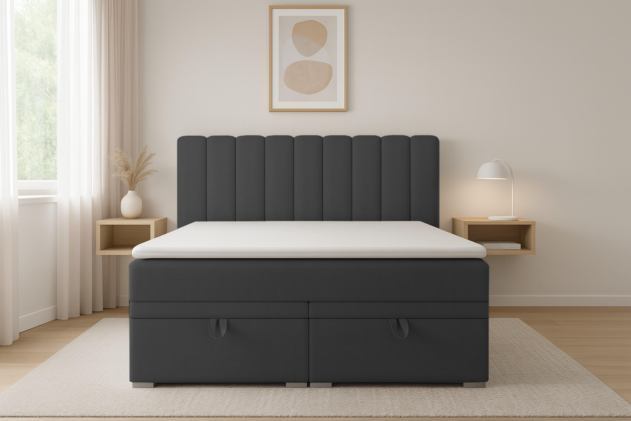 Thumbnail - Deine Möbel 24 Boxbett, Anthrazit, Textil, H4, 120x200 cm, Schlafzimmer, Betten, Boxspringbetten