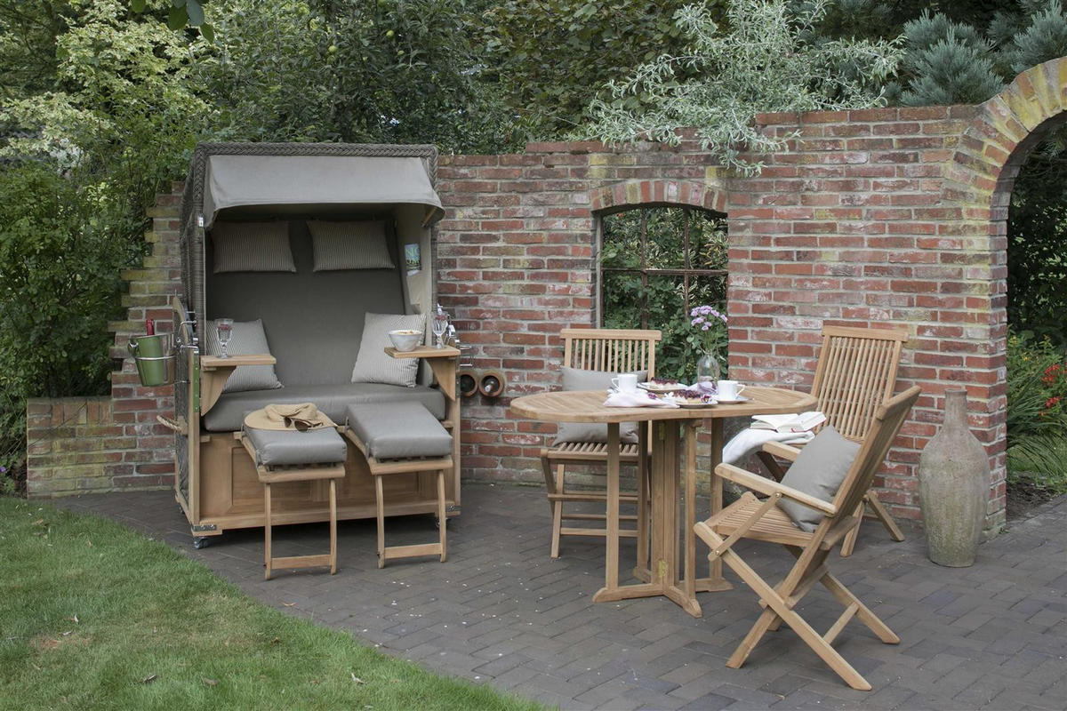 STRANDKORB SEEBLICK 2 Sitzer Teak - Blau/Braun, Metall (125/170/80cm) - Mr. Deko