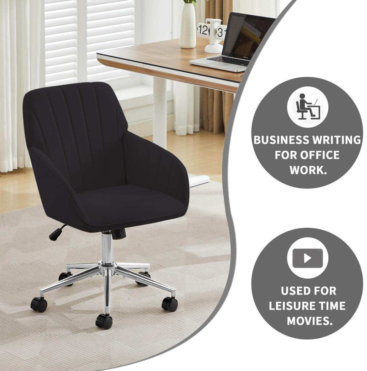 BÜRODREHSTUHL höhenverstellbar Samt Black - Schwarz, Metall (60/97/62cm) - Meubliv