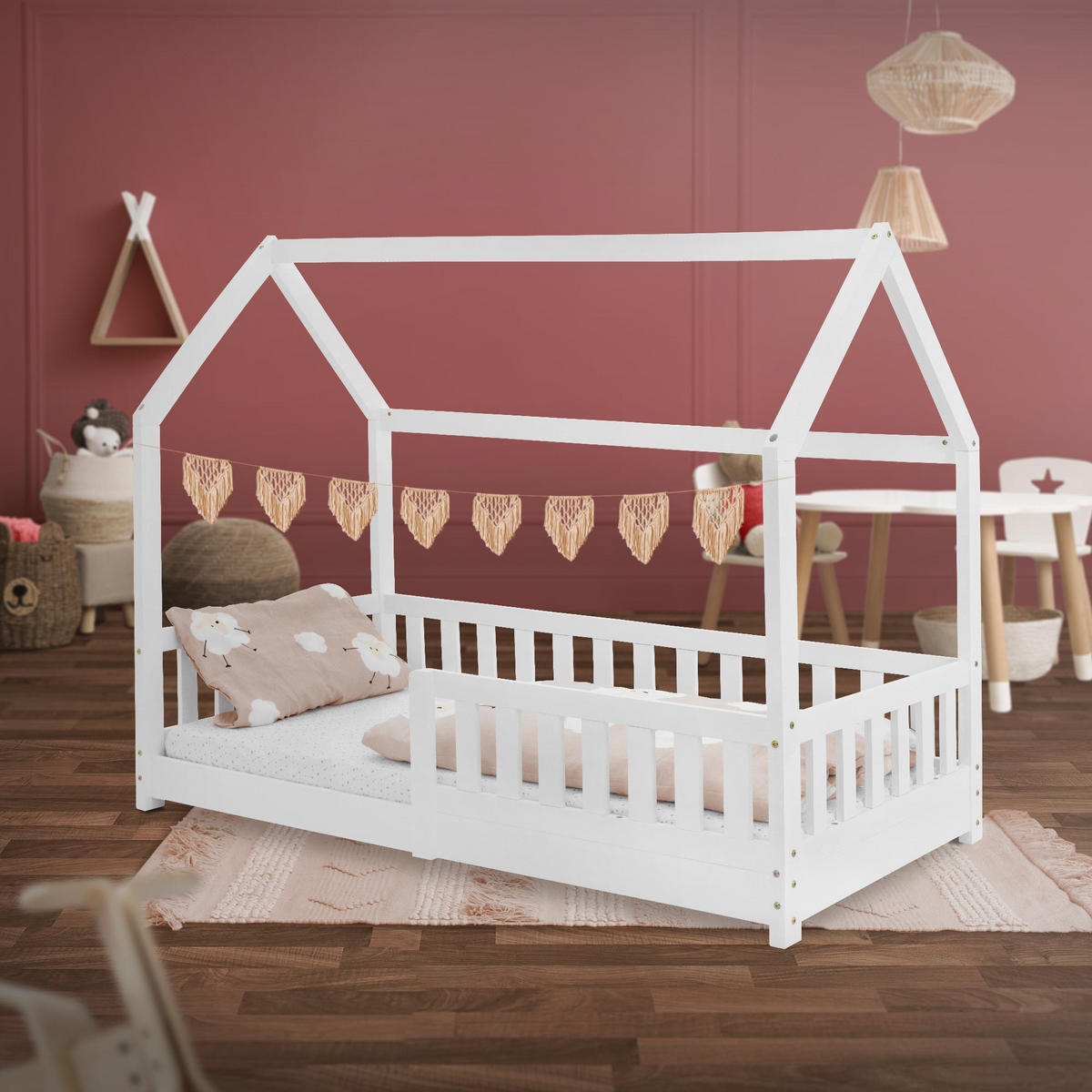 KINDERBETT mit Dach 80x160 cm Weiß - Weiß, Holz (80/160cm) - ML-DESIGN