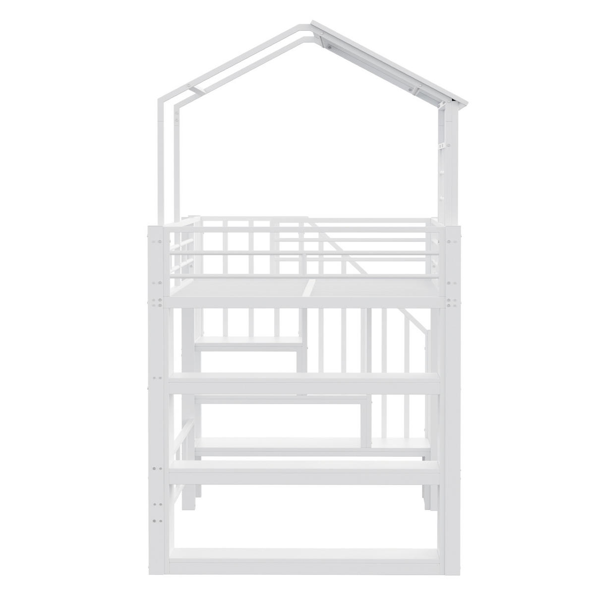 HOCHBETT 90/200 cm in Weiß mit Treppe, Regal und Stauraum aus MDF und Metall - Weiß, Holzwerkstoff/Metall (90/200cm) - CHICFURN