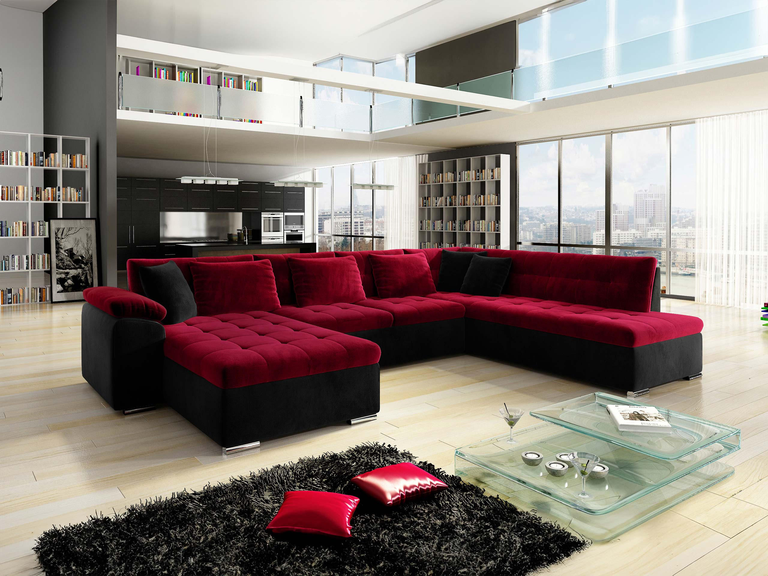 WOHNLANDSCHAFT Niko Bis, Seite: Links - Rot, Holz/Textil (348/76/205cm) - MIRJAN24