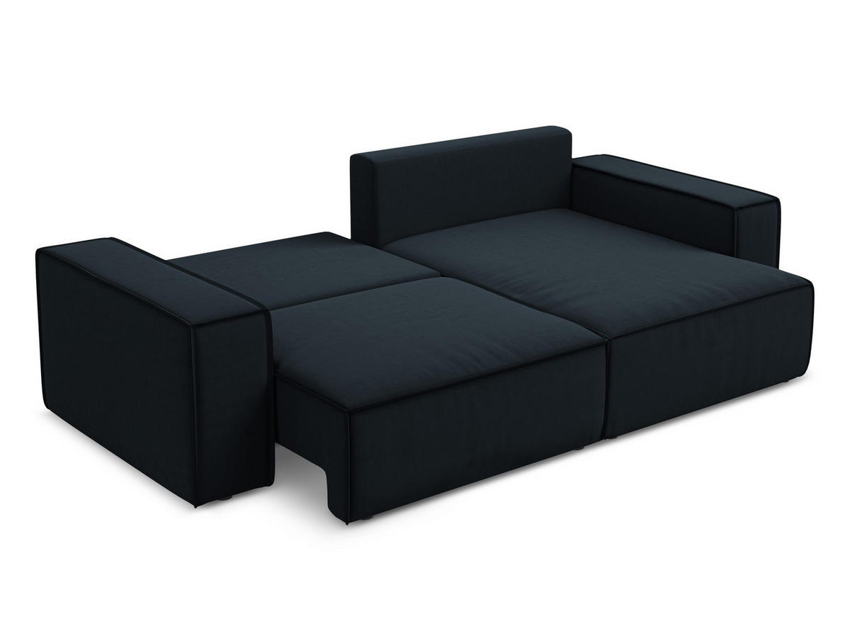 ECKSOFA mit Schlaffunktion Samt Stoff Blau - Blau/Schwarz, Kunststoff/Textil (257/148cm) - Makamii
