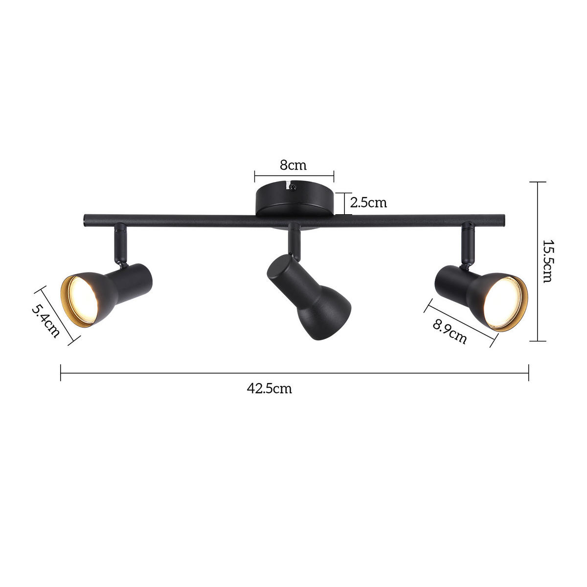 STRAHLER 3 Flammig-GU10 8*15.5*42.5 - Schwarz, Metall (42.5/8/15.5cm) - ZMH