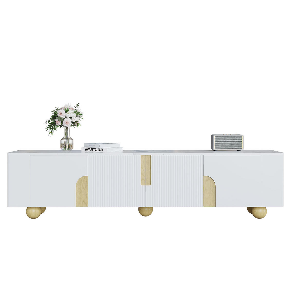 TV-SCHRANK in Weiß und Holzoptik mit 4 Türen und Marmoroptik 180/40/44 cm - Weiß, Holzwerkstoff (180/44/40cm) - Redom