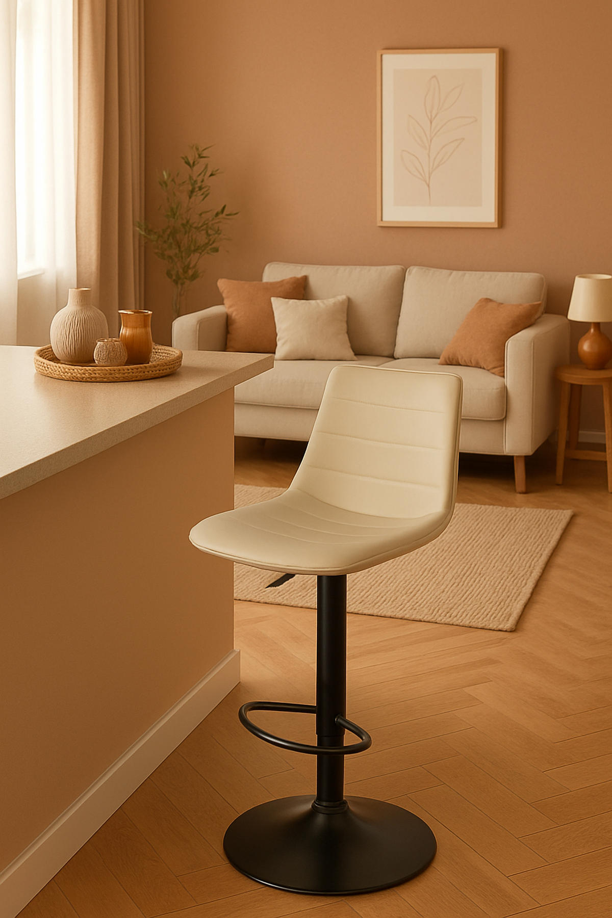 BARHOCKER Lexus Kunstleder Schwarz creme - Schwarz/Naturfarben, Kunststoff/Metall (45/110/46cm) - TPFLiving