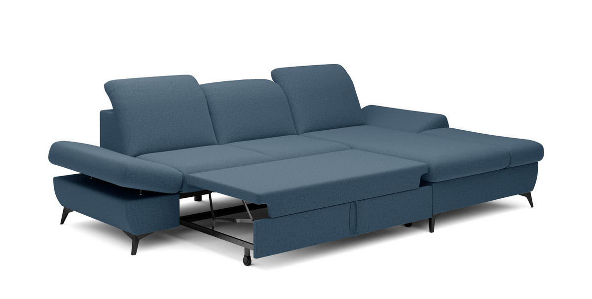 ECKSOFA FELICE R-S Dunkelblau Geflochtener Stoff mit Schlaffunktion - Dunkelblau, Holz (284/166cm) - MASSENO