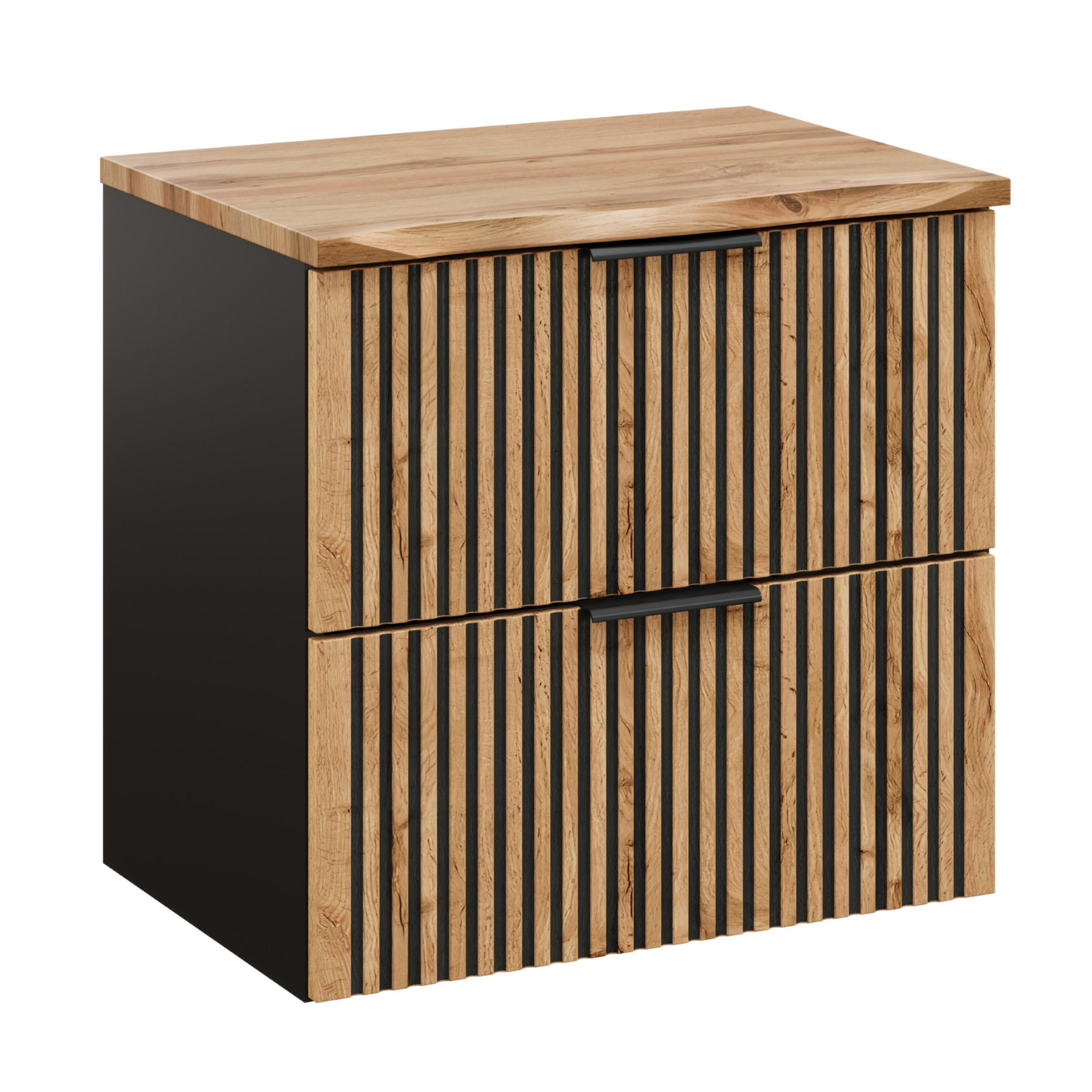 WASCHBECKENUNTERSCHRANK TILO SET1 Profilierte Fronten Schwarz Eiche - Eichefarben/Schwarz, Glas/Holzwerkstoff (60/60/46cm) - Komodee