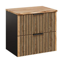 WASCHBECKENUNTERSCHRANK TILO SET1 Profilierte Fronten Schwarz Eiche - Eichefarben/Schwarz, Glas/Holzwerkstoff (60/60/46cm) - Komodee