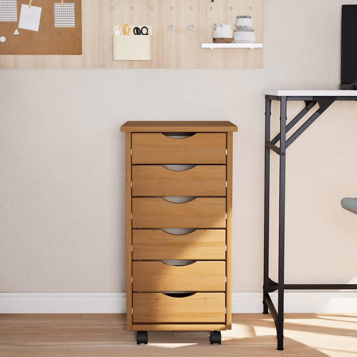 ROLLSCHRANK MIT SCHUBLADEN MOSS HONIGBRAUN MASSIVHOLZ KIEFER - Braun, Holz (39/65.5/34cm) - vidaXL