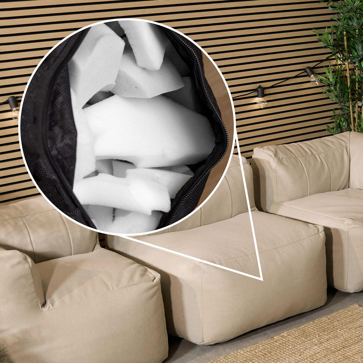 SITZSACK-SOFA Outdoor 4-tlg.: 2 Ecksessel, 2 Sessel - Beige, Textil (390/68/100cm) - icon