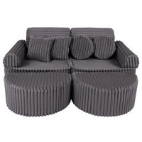 KINDERSOFA Pocket Max modular 12-tlg. aus Plüschcord in Taubengrau - Graphitfarben, Textil (120/25/60cm) - MeowBaby