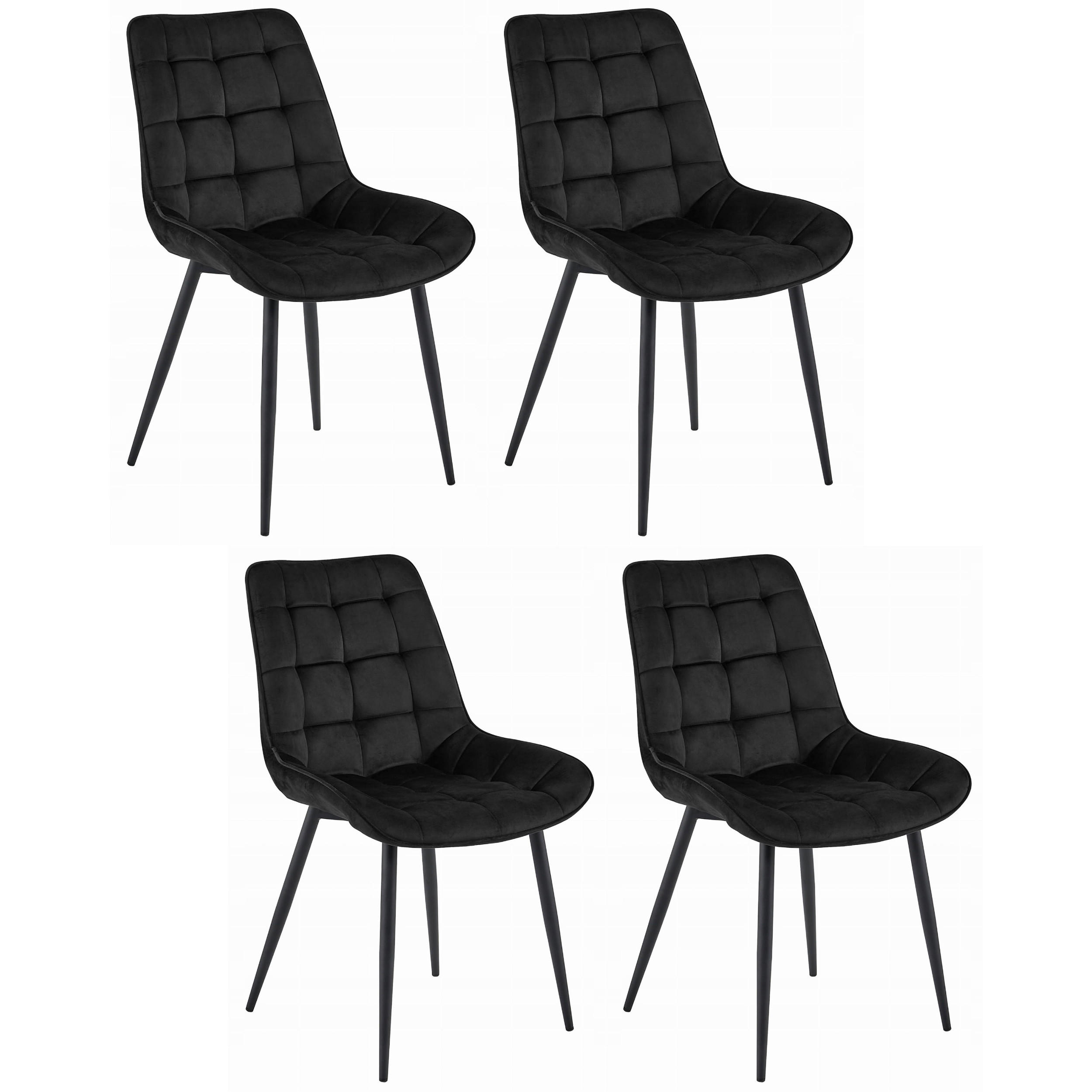 STUHL BARDI 4-er Set, Schwarz, Schwarz, mit Samtstoff gepolstert - Hellgrau, Textil/Metall (45/89/53cm) - Komodee