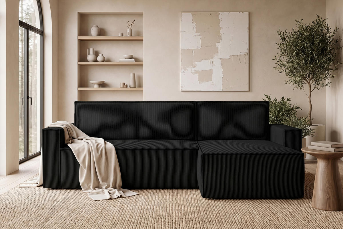 ECKSOFA-LINKS/RECHTS NAPI Schlaffunktion mit Cordbezug, antracyt - Schwarz, Textil (246/148cm) - KONSIMO®