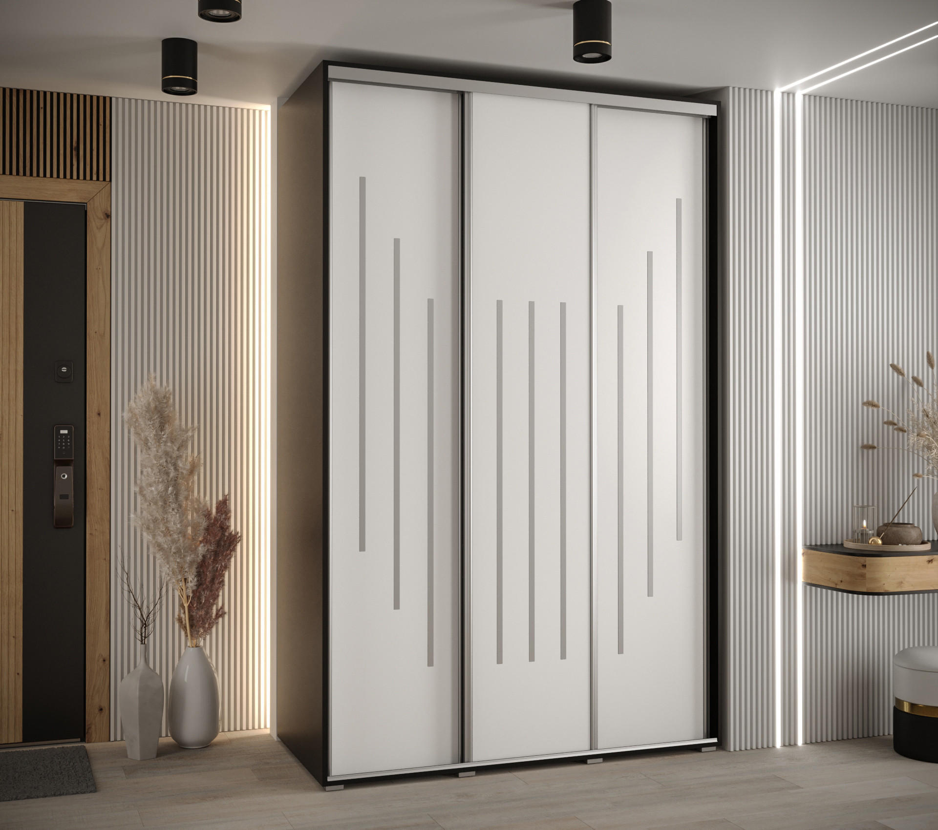 SCHWEBETÜRENSCHRANK 235,2/160/60 3-türig - Silberfarben/Schwarz, Holz/Metall (160/235/60cm) - Abiks Möbel