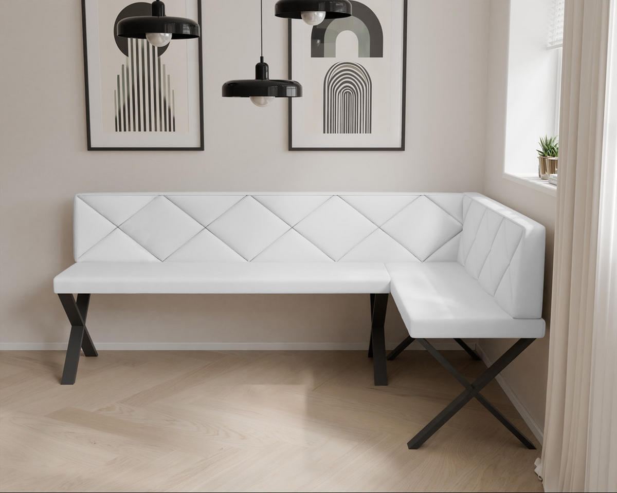 ECKBANK rechts VERO X Kunstleder gesteppt, 196/ 142 cm Weiß - Weiß, Kunststoff/Textil (142/196cm) - Idohome