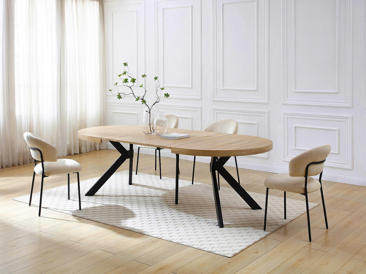 ESSTISCH - ausziehbar - 6 bis 12 Personen - MDF & Stahl - Helles Holz & Schwarz - KOMONI - Naturfarben, Holz (300/120/76cm) - Vente-Unique