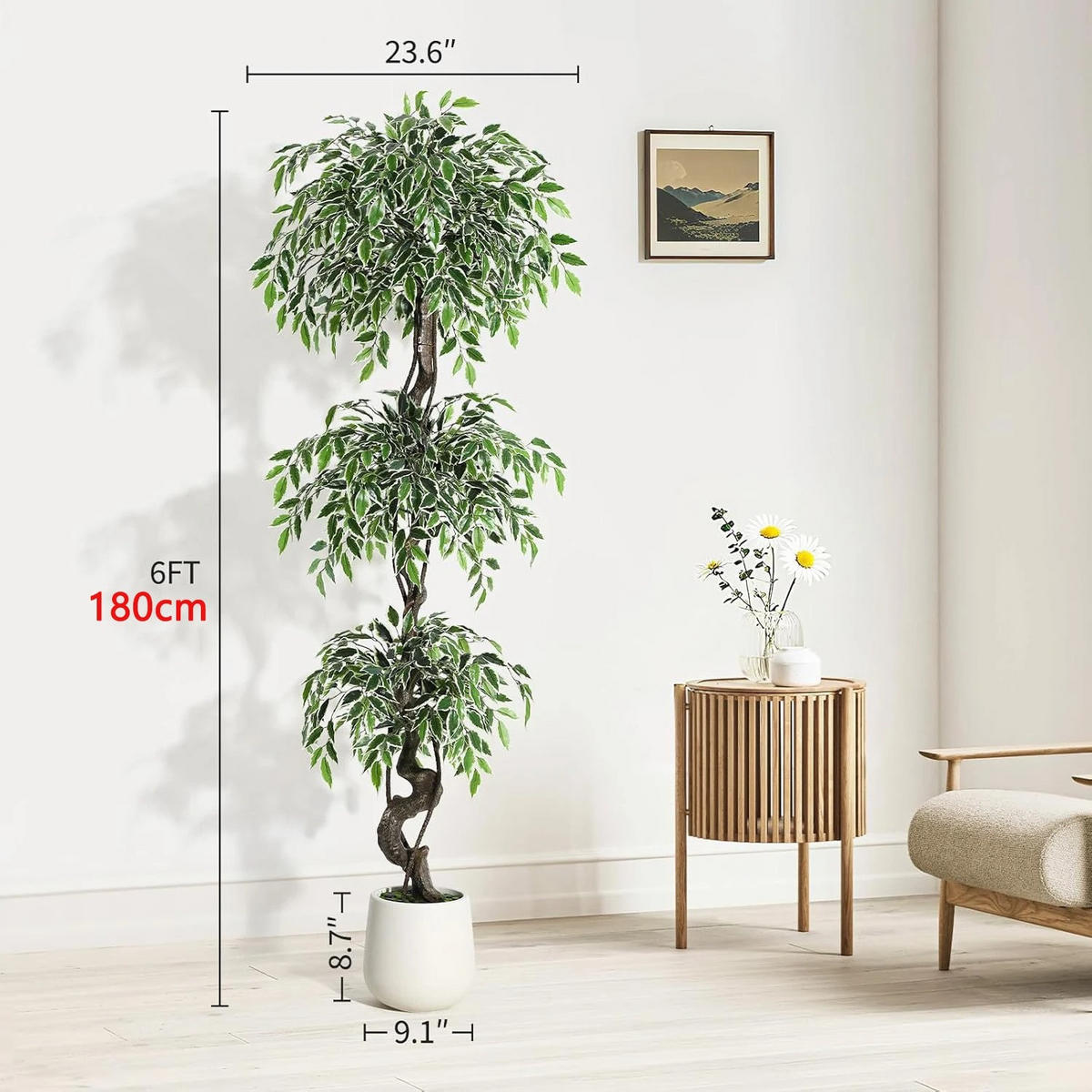 KUNSTPFLANZE Ficus Style 180cm Grün mit weißem Topf - Grün, Kunststoff (180cm) - Coonoor